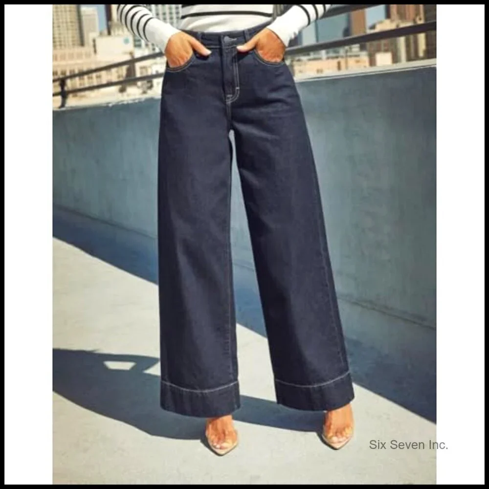 High Waisted Wide Leg Jeans Stretchy Straight Leg Denim Pants Trendy Casual